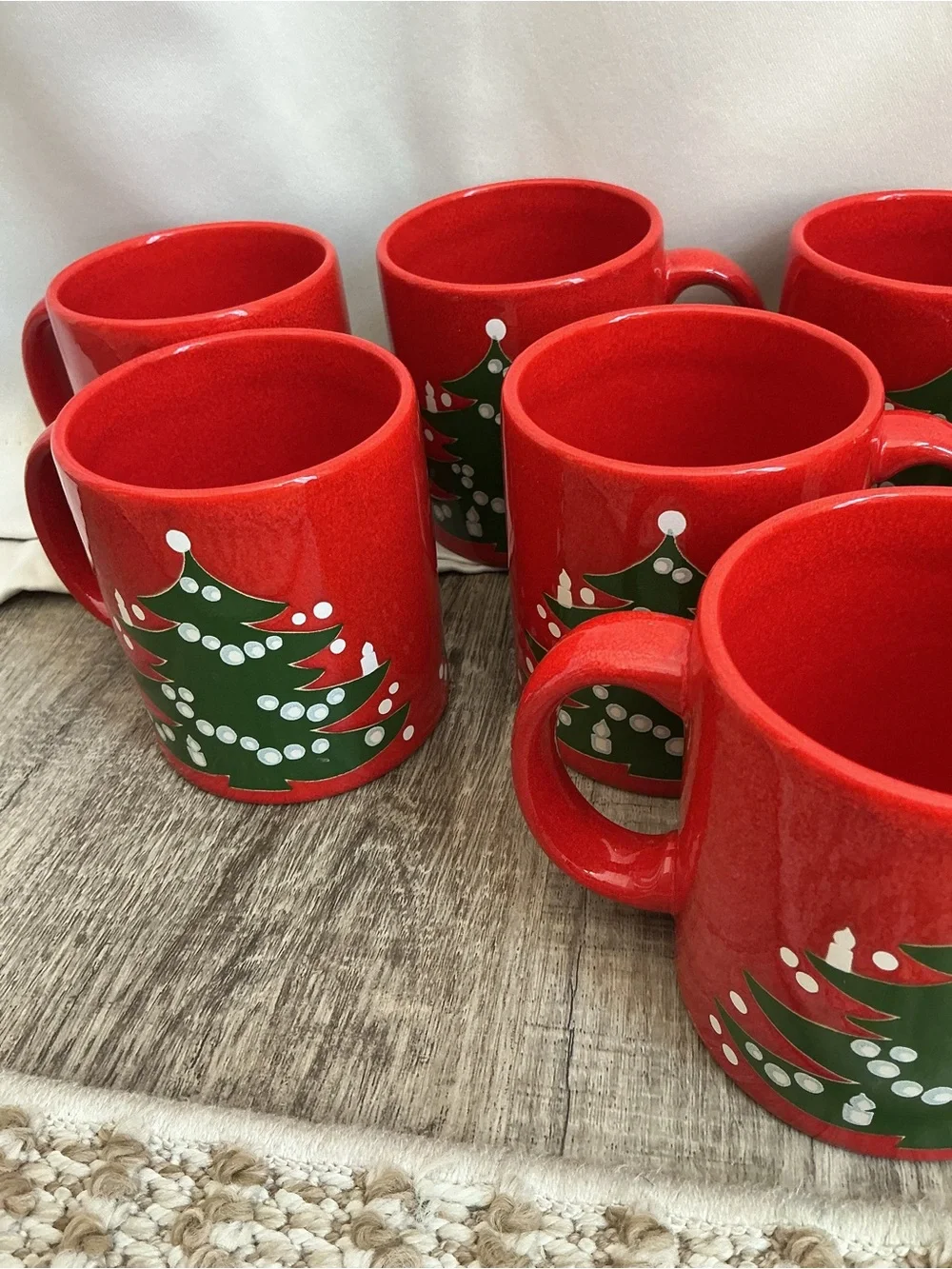 Lot of 8 Vintage Waechtersbach Christmas Tree Red Mugs Cups West Germany Vtg